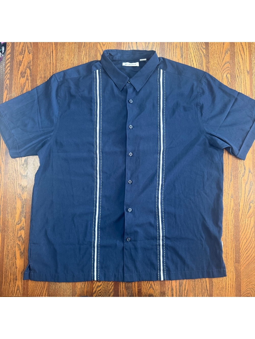Cubavera Men's Pick Stitch Panel Short Sleeve Button Down Shirt Navy Blue XXL